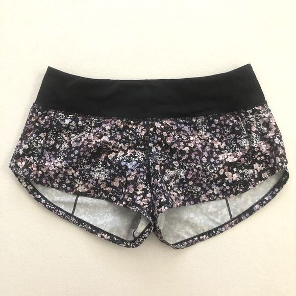 Lululemon Women Run 2.5” Speed Up Shorts Floral Spritz Multi Black Print 6 Reg